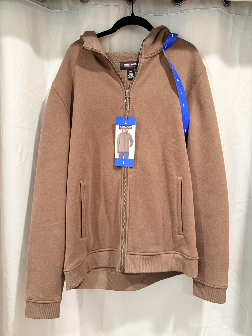 Kirkland Signature Men's Large Full-Zip Hoodie • Brown • NWT • Organic Cotton
